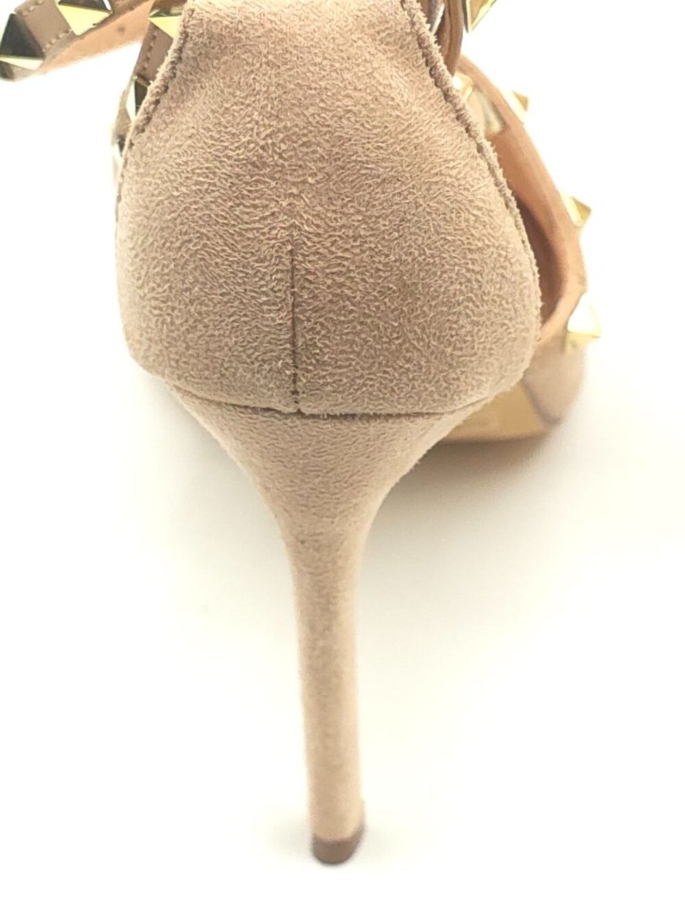 Olivia Ferguson Nude Suede Peep-Toe Studded Strappy Sandals Ankle Strap Women's - Picture 7 of 14